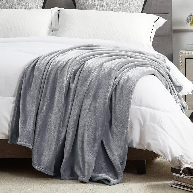 DREAMNINE Oversized Soft Plush Fleece Throw Blanket Twin Size 60" x 80", Decorative Large Solid Lightweight Fluffy Velvet Bed Blanket, Big Cute Cozy Accent Gray Fuzzy Flannel Blanket for Bedroom, Grey