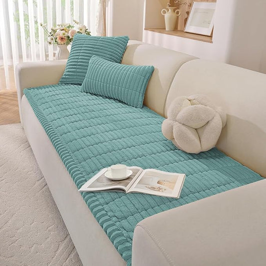 Fuzzy Pet Couch Covers for Dogs Washable, Thick Couch Covers for 2 Cushion Sofa Pet Friendly, Non Slip Plush Dog Couch Cover for for Sectional, Loveseat (Turquoise, 27.6" x 59")