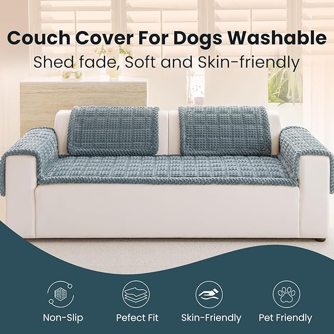 Couch Cover for Dogs Washable, Non-Slip Pet Couch Covers for Sofa, Fuzzy Dog Couch Cover Blanket Thick Soft Plush for Furniture Protector (Blue Gray, 27.6" x 47.2"/70 x 120cm)
