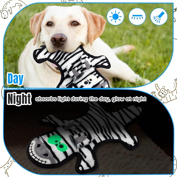 LECHONG No Stuffing Dog Squeaky Toys, Glowing Eyes Crinkle Plush Puppy Toys for Teething Chewing, 5pcs Flat Tough Dog Toys Set for Large Medium Small Dogs to Keep Them Busy
