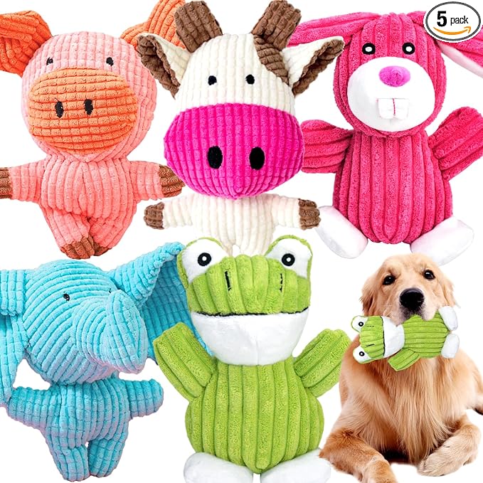 MRSOHRET 5 Pack Dog Toys Squeaky, Tough Stuffed Plush Puppy Chew Toys for Teething, Durable Plush Dog Toy for Large Medium Small Breed to Keep Them Busy