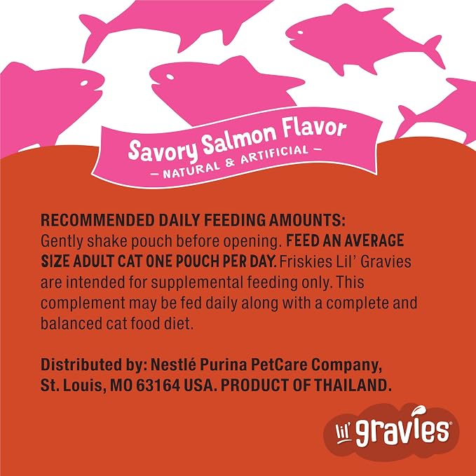Friskies Purina Lil' Gravies Savory Salmon Flavor Cat Food Complement Lickable Cat Treats - 1.55 oz. Pouches,(Pack of 32)