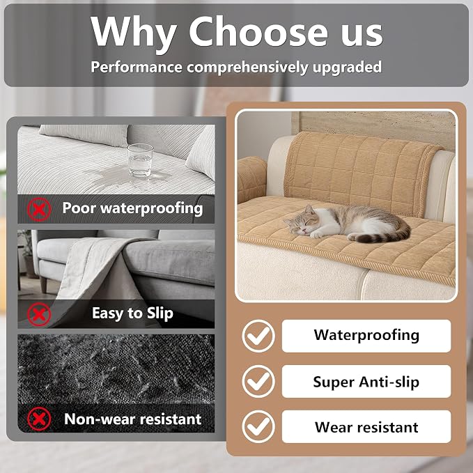 Premium Washable Couch Cover for Dogs, Non Slip Sectional Sofa Protector for L Shape Couch,Dog Couch Cover for Waterproof(1PC/27.6"x80",Khaki)