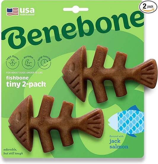 Benebone Tiny 2-Pack Fishbone Durable Dog Chew Toys, Real Fish Flavor, Made in USA