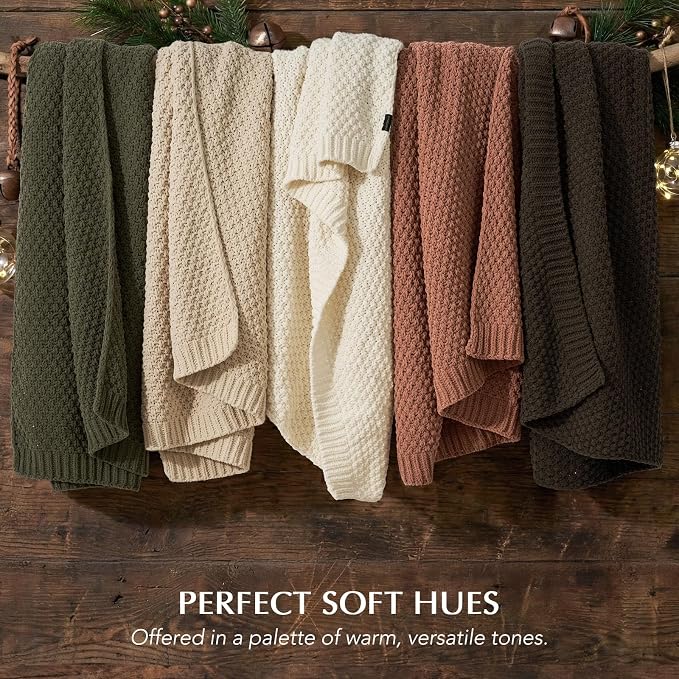 EVERGRACEHOME Chunky Chenille Knit Throw Blanket for Couch, Soft Luxurious Moss Stitch Blankets for Bed, Cozy Decorative Farmhouse Knitted Throws for Sofa, Cocoa Brown, 60" x 80"