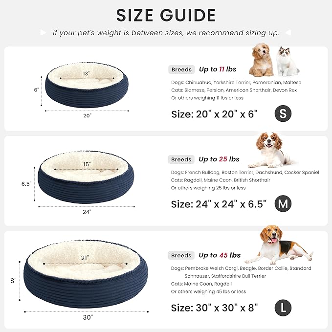 Love's cabin Round Donut Cat and Dog Cushion Bed, 24in Pet Bed for Small or Medium Dogs, Anti-Slip & Water-Resistant Bottom, Soft Durable Fabric Pet Beds, Washable Calming Cat Bed Navy Blue