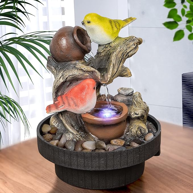 Ferrisland Indoor Tabletop Water Fountain, Desktop & Table Waterfall Fountains, Relaxation Fengshui Home Decor with LED Light for Home Office Bedroom House Warming Gift Idea