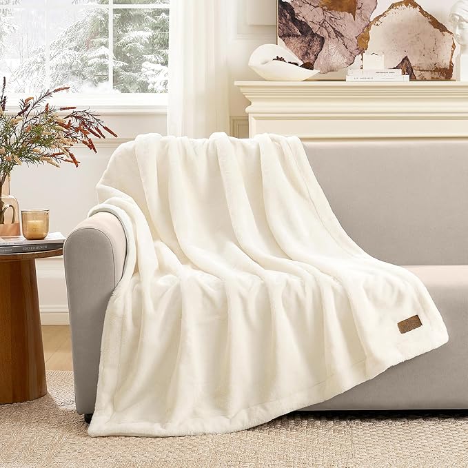 COZY KISS Luxury Faux Fur Throw Blanket for Couch, Ultra Soft Waterproof Pet Blanket, Cozy Warm Plush Blanket for Sofa Bedroom Living Room, Liquid Pee Proof for Large Dog or Cat, 50x60 inch, Cream