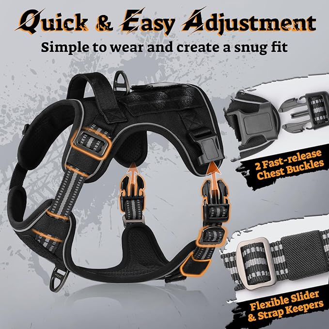 rabbitgoo Tactical Dog Harness for Small Dogs No Pull Adjustable Military Vest with Handle MOLLE Reflective Heavy Duty Dog Vest for Walking Training Hunting Outdoor Working Medium Size Dog Black S
