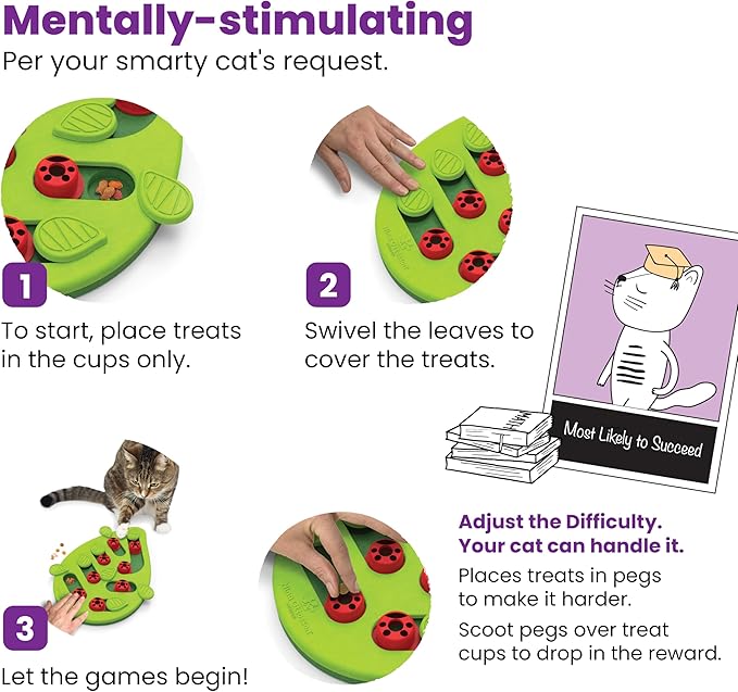 Catstages Nina Ottosson Buggin’ Out Puzzle & Play Cat Puzzle Feeder – Interactive Treat Game for Indoor Cats, Level 2 Slow Feeder Enrichment Toy, 13.9" x 11.5"