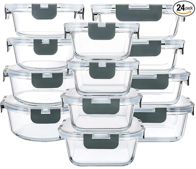 M MCIRCO 24-Piece Glass Food Storage Containers with Upgraded Snap Locking Lids,Glass Meal Prep Containers Set - Airtight Lunch Containers, Microwave, Oven, Freezer and Dishwasher