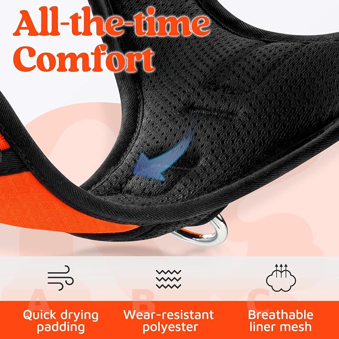 rabbitgoo Dog Harness Medium Sized, 3 Buckles Easy On & Off No Pull Pet Vest, Soft Padded Walking Pet Harness with Control Handle, Adjustable and Reflective, Orange, M