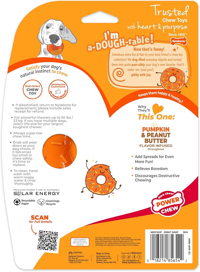 Nylabone Limited Edition 70th Birthday Donut Power Chew Toy for Dogs, Durable & Tough Dog Toys for Aggressive Chewers, Pumpkin & Peanut Butter Flavor, Large - Up to 50 lbs (1 Count)