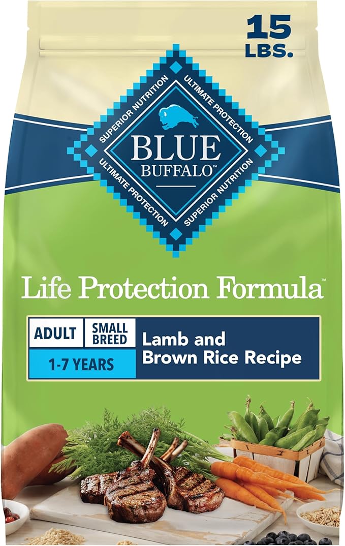 Blue Buffalo Life Protection Formula Lamb & Brown Rice Small Breed Adult Dry Dog Food, Supports Immunity with Antioxidant-Rich LifeSource Bits, Promotes Healthy Muscles, Skin & Coat Health, 15 lbs.
