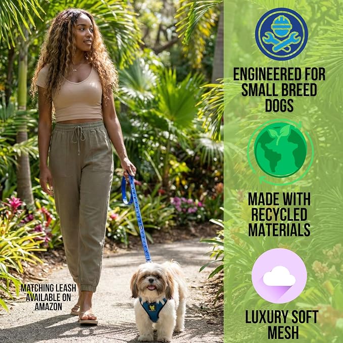 EcoBark Step in Dog Harness - Reflective Soft Luxurious Mesh Dog Harnesses for Small, and Medium Dogs - Eco-Friendly Comfort Secure Halter No Pull Adjustable Pet Vest (Royal Blue Sport, Large)
