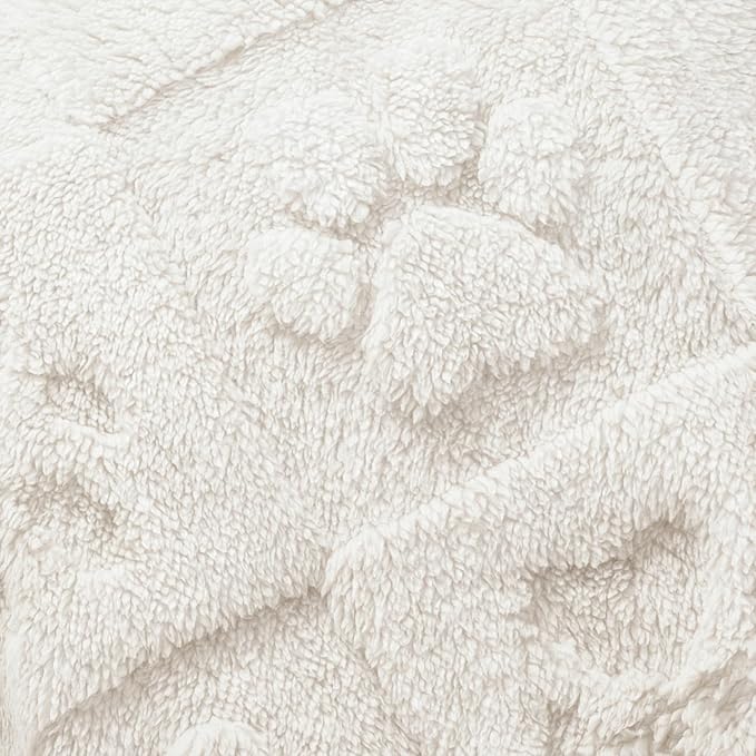 Americanflat 30x40 Jacquard Fleece Throw Blanket - Soft and Breathable Pet Blankets for Couches, Bed, Chair - Fleece Blanket for Home, Bedroom, or Outdoor - Cream Paw Print Blankets for Dogs or Cats