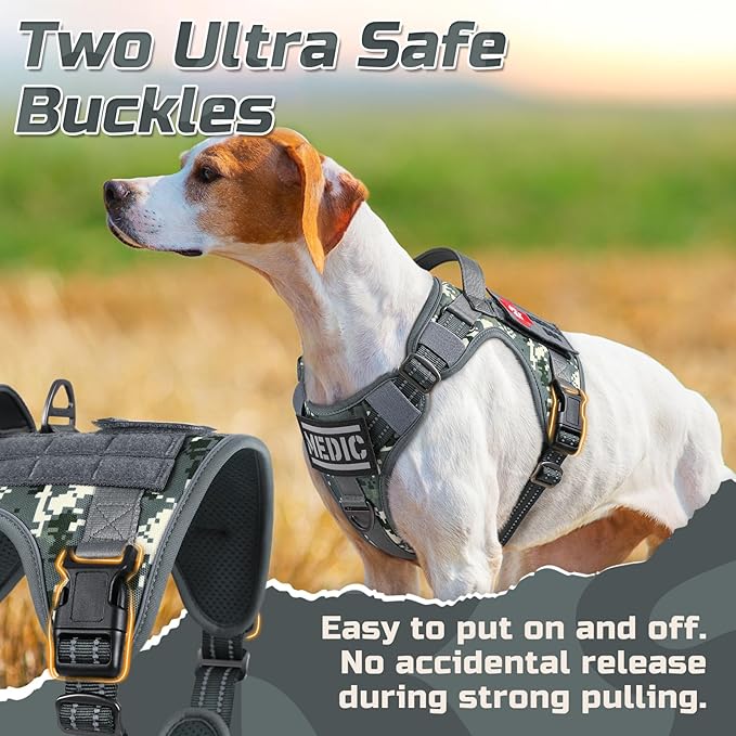 rabbitgoo Tactical Dog Harness for Large Dogs, No Pull Military Service Vest with Handle & Molle, Easy Control for Training Walking, Adjustable Reflective Straps, Dark Grey Camo, M