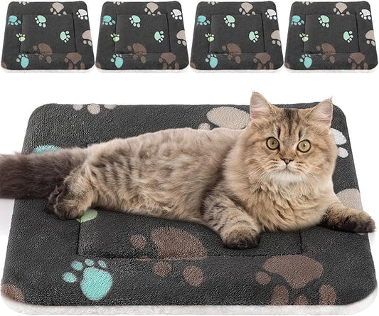 Tuanse 4 Pack Ultra Soft Dog Cat Bed Mat Small Animal Guinea Pig Bed with Cute Print Reversible Fleece Dog Crate Kennel Pad Cozy Washable Thickened Hamster Pet Beds Mat(21 x 14 Inches,Black)