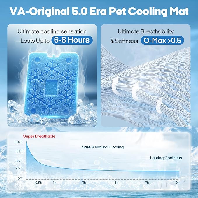 Vagascape Dog Cooling Mat New 5.0 Version Built-in Ice Pack, Long-Lasting Cool 6-8h, 35" x 27" Ultra Thick Soft Vine Pattern Pet Cooling Mat, Washable Foldable Large Cooling Pad for Indoor Outdoor