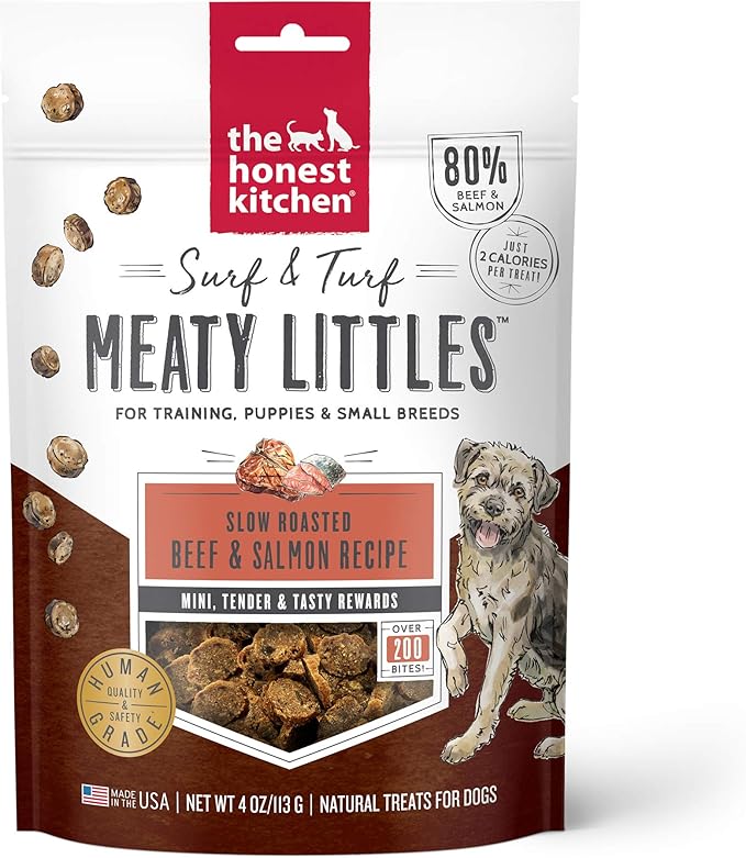 The Honest Kitchen Human Grade Dog Treats Surf & Turf Meaty Littles: Beef & Salmon Recipe, 4 oz Bag
