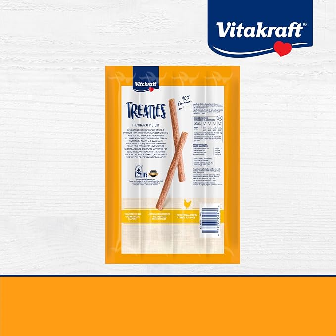 Vitakraft Treaties Dog Treat Sticks - Dog Sticks with 90% Real Chicken & Natural Smoke Flavor - Chewy & Fresh Pet Snacks for On-The-Go (Smoked Chicken, 16 Count)