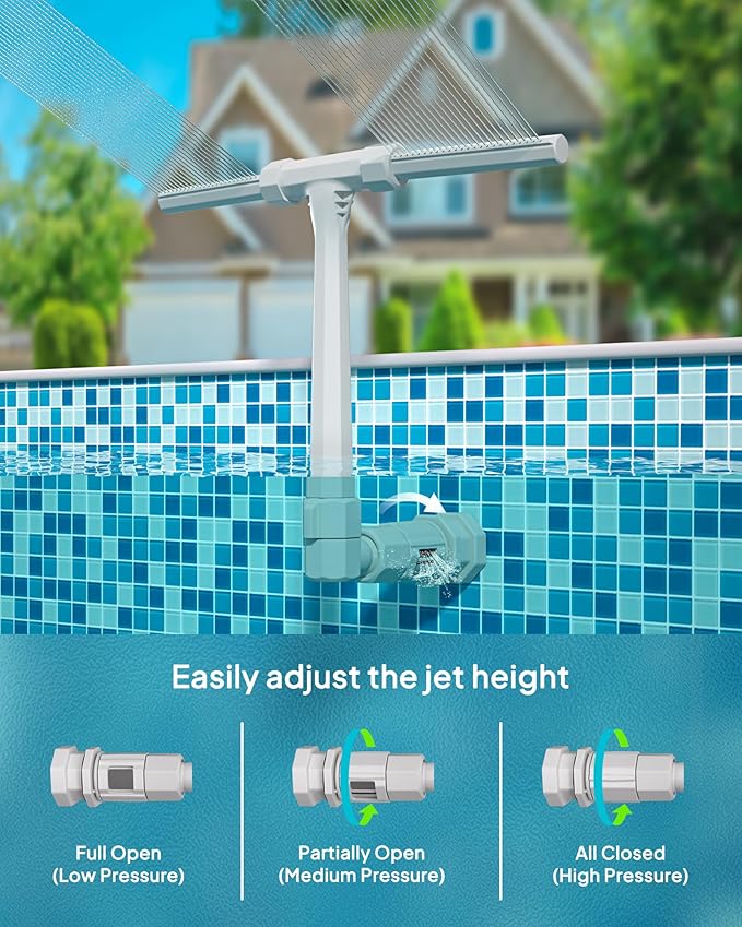 2026 Upgrade Higher Pool Fountain with Lights for Above Ground/Inground Pools, 360° Adjustable Water Sprinkler Dual High-Pressure Spray, Remote-Controlled, Waterfall Cooler (Gray)