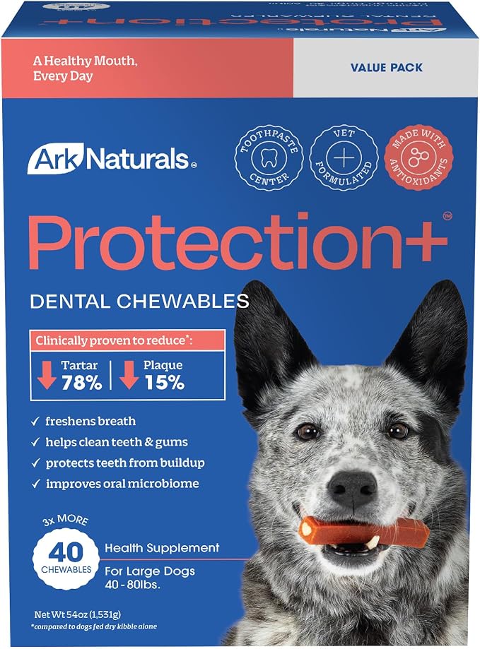 Ark Naturals Protection+ Brushless Toothpaste – Large Breeds, 54oz Bag – Dog Dental Chew with Toothpaste Center – Prevent Plaque & Tartar and Freshen Breath with Dental Chews for Dogs