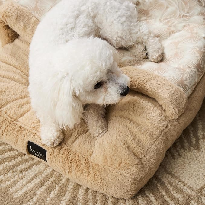 Nicole Miller NEW YORK PET Kendall Fluted Geo Cozy Slipper Cave Pet Bed, Cozy & Calming, Non-Slip Bottom, Machine Washable, Taupe, Small 22"x17"x11"