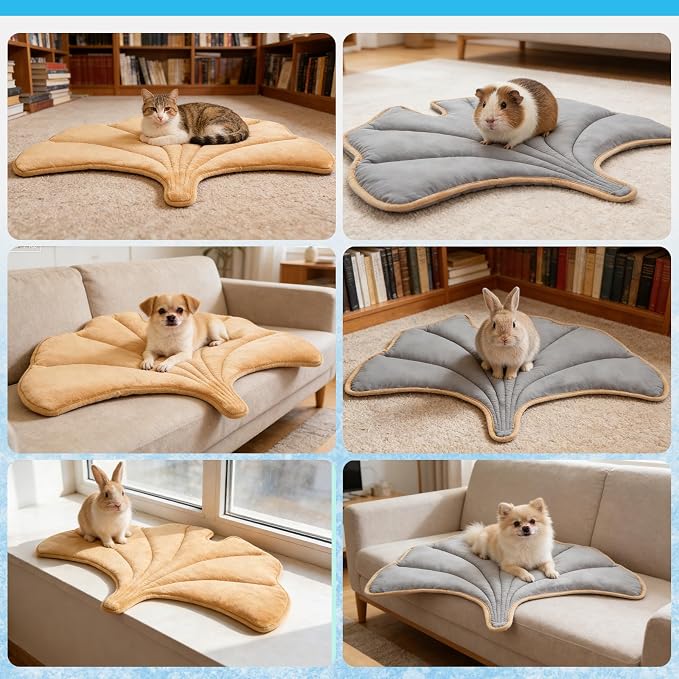 KOOLTAIL Breathable Cat Mat, Upgraded Two Sided Pad for Dogs Cats Puppy, Soft Summer Pet Sleeping Blanket Kennel to Keeping Cool, Washable Dog Mats for Crate Sofa Bed Outdoor, Gingko Leaf