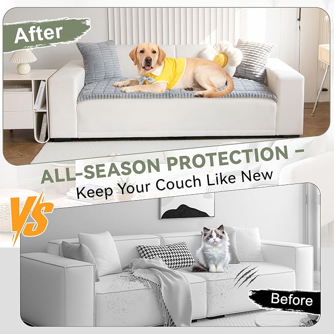 OTOB Couch Cover for Dogs Washable, Non Slip Plush Sofa Covers for 3 Cushion Couch, Fuzzy Pet Friendly Mat Bed Furniture Protector Sofa Slipcover, All Seasons (Gray, 27.6" x 70.9")