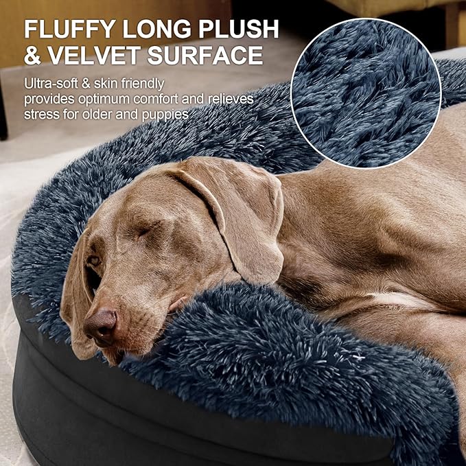 iweepet Fluffy Orthopedic Dog Beds for Large & Extra Large Dogs, 44" Calming Dog Sofa Bed with28D Egg-Crate Foam, Removable Washable Cover, Waterproof Lining, for Puppy,Senior,Sick