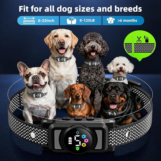 Jicawz Dog Bark Collar for Large Medium Small Dogs, AI No-Bark Collar for Dogs Training Collar, Smart Barking Collar, Rechargeable Bark Collar