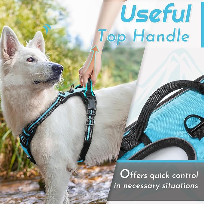 Eagloo Dog Harness Medium Sized Dog, No Pull Service Vest with Reflective Strips and Control Handle, Adjustable and Comfortable for Easy Walking, No Choke Pet Harness with 2 Metal Rings, Sky Blue, M