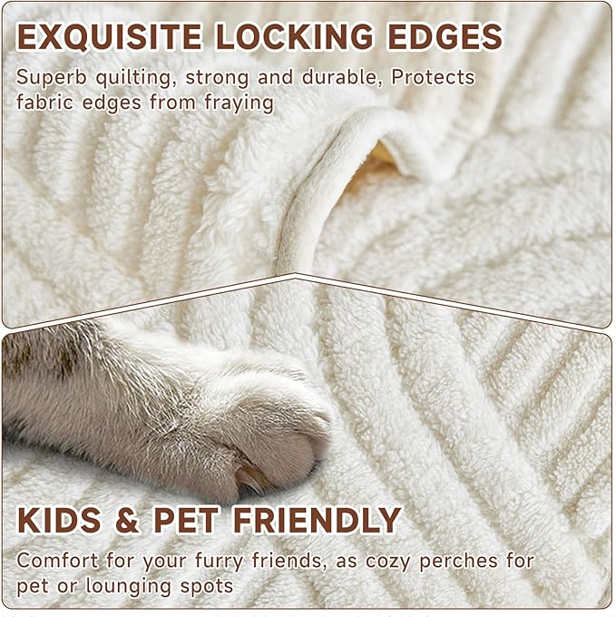 OTOB Couch Covers for 3 Cushion Couch Sofa Pet Friendly, Washable & Non Slip Fuzzy Plush Sofa Cover Slipcovers, All Seasons Ultra Soft Furniture Protector, 1 Piece (Cream, 27.6"x70.9")