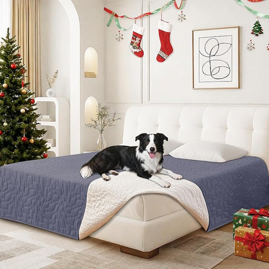 Waterproof Dog Blanket, Non-Slip Soft Pet Bed Cover, Couch Cover for Dogs Washable, Protects Sofa, Furniture, Crate, Car, Tear Resistant Leakproof Pet Blanket (82x82 Inch, Grey Blue)