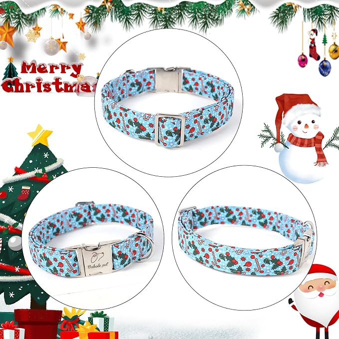Christmas Dog Collar for Small Dogs - Design Cute Winter Holiday Collars Adjustable Blue Christmas Pet Metal Buckle Collar for Puppy Girl Boy Female Dogs S