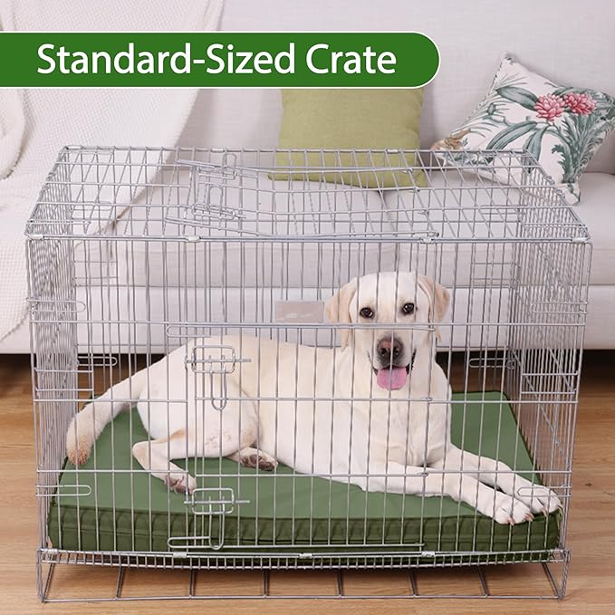 Vonabem Outdoor Dog Bed Waterproof Washable, XL Large Dogs Crate Pad 42 inch, Wipeable Leather Pet beds, Foam Anti-Slip Kennel Pads with Removable Cover Reversible, 41"x27" Green