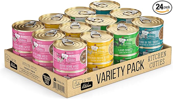 Weruva Cats in The Kitchen, Kitchen Cuties Variety Pack, Wet Cat Food, 6oz Cans (Pack of 24)