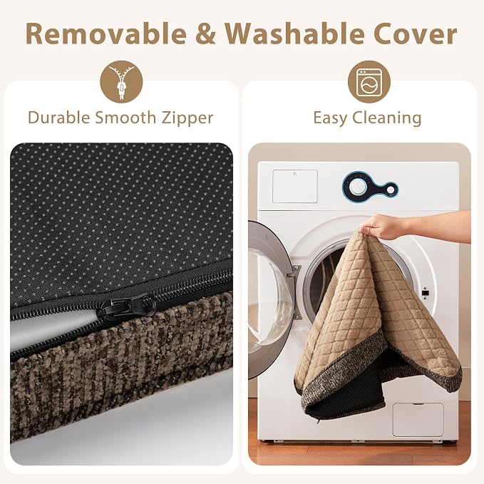 JOEJOY Orthopedic Medium Dog Bed, Washable Dog Crate Bed Medium Sized with Removable Cover, Egg Memory Foam Pet Beds, Brown, 29"x18"