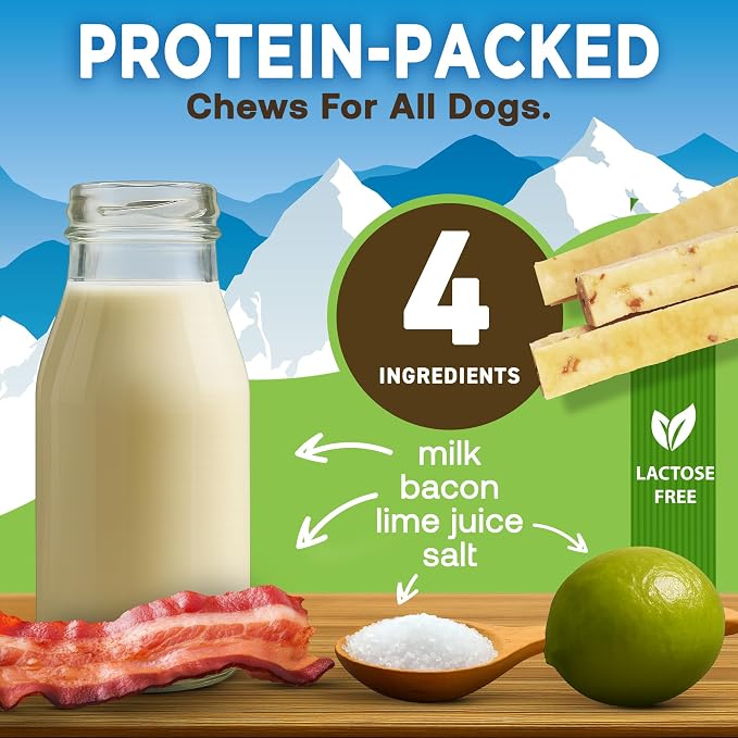 EcoKind Yak Cheese Himalayan Dog Chews, Yak Chews for Large Dogs, Long Lasting Bone for Aggressive Chewers, Only 4 Ingredients, Natural High Protein Dog Treats, No Additives, Bacon, Large - 3 Chews