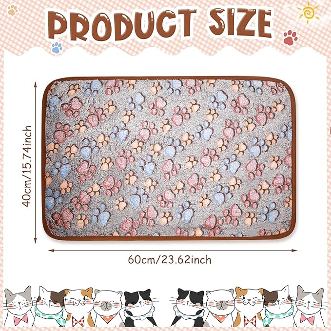 Tatuo 4 Pack Fleece Dog Blankets for Puppy Cats Multi-Size Sleep Mat for Pet Guinea Pig Soft Washable Warm Crate Bed Puppy Teething Toys Print Pattern Blanket Indoor(Black,24 x 16 Inch,Paw)