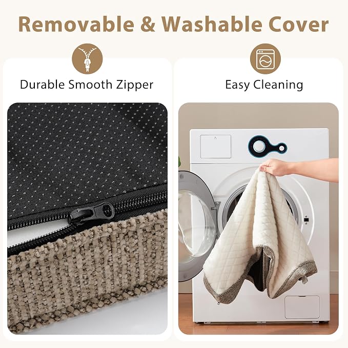 JOEJOY Orthopedic Dog Bed for Large Dogs, Washable Dog Crate Bed Large Sized with Removable Cover, Egg Memory Foam Big Pet Beds, Beige, 35"x22"