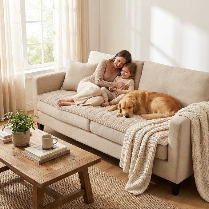 Smiry Couch Cover for Dogs, Non Slip Washable Sofa Protector for Pets, Soft Furniture Cover for Pet, Stylish Sofa Covers, Cozy Protect Against Fur, Dirt & Everyday Messes (Apricot, 27.6" x 27.6")