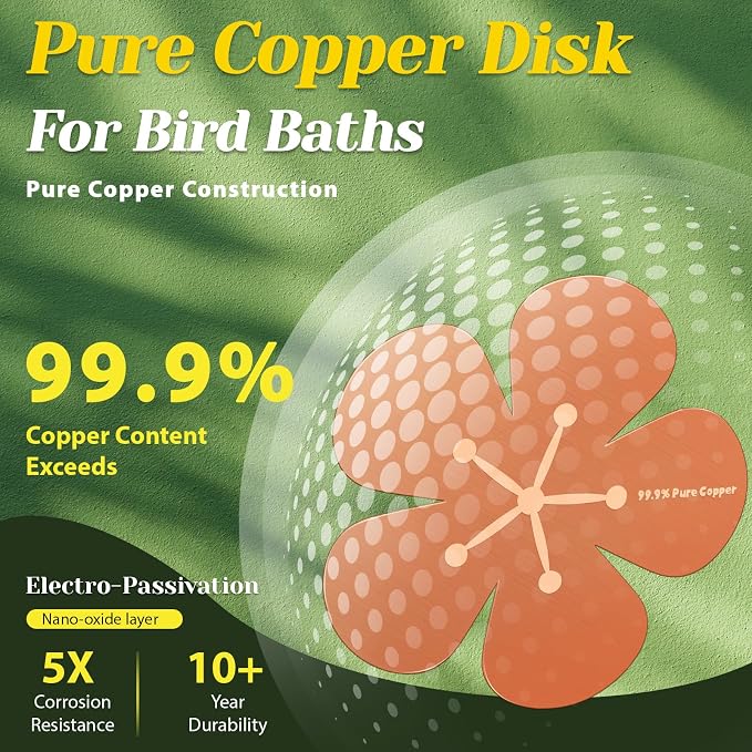 5Pcs Bird Bath Copper Disk 99.99% Pure Copper Purification Disk 0.6mm for Natural Physical Water Cleansing Universal All Season Fit for Purifying Outdoor Birdbaths,Bowls and Garden Fountains( Flower)