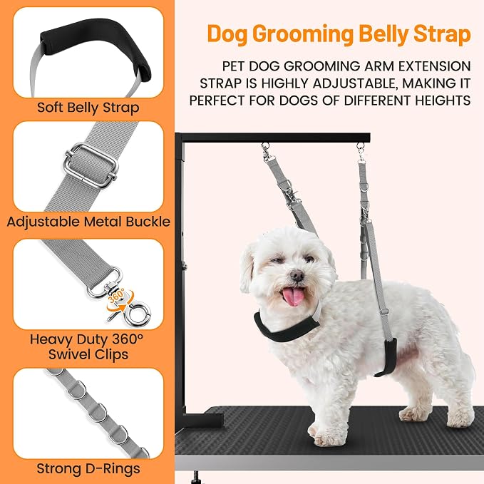 Dog Grooming Belly Strap - Dog Grooming Loops for Table Arm Extender with Clamp Extension Loop Bathing Restraint Leash No Sit Haunch Holder for Small & Medium Dogs Hair Cutting Washing (Gray)