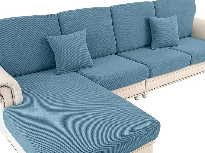 LA MEACK Couch Cushion Covers Seat Cushion Cover Stretch Couch Cover Separate Sectional Sofa Slipcovers Furniture Protector(3 Pieces for Seat or Sofa Backrest, Blue)