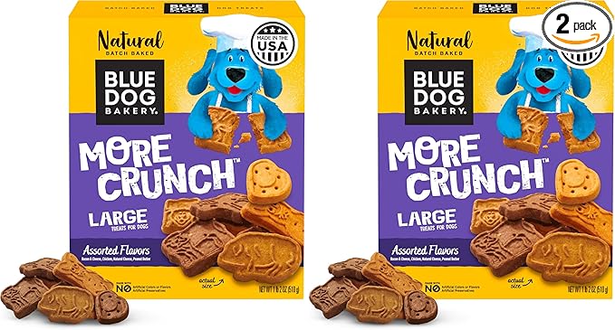 Blue Dog Bakery Natural Dog Treats, Assorted Flavors, 18oz | More Crunch | Large Size | Pack of 2
