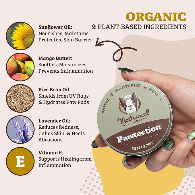 Natural Dog Company PawTection Dog Paw Wax, 2 oz Tin | Hot Pavement Protection, Sand, Asphalt & Trails, Waxy Barrier Balm, Non-Toxic & Lick Safe, Summer Walks, Hiking & Beach Days