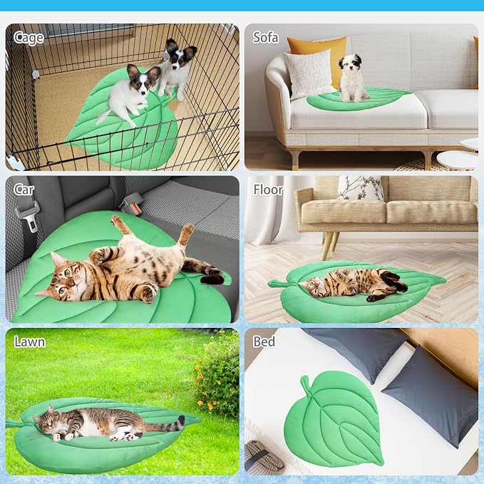KOOLTAIL Cat Cooling Mat, Upgraded Two Sided Cooling Pad for Dogs Cats Puppy, Soft Summer Pet Sleeping Blanket Kennel to Keeping Cool, Washable Dog Mats for Crate Sofa Bed Outdoor Indoor, Leaf Shaped
