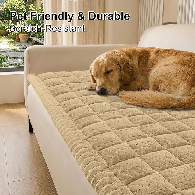 Smiry Couch Cover for Dogs, Non Slip Fuzzy Pet Sofa Covers Washable for 3 Cushion Couch, Soft Thick Furniture Protector for Cats Dogs, Against Fur, Dirt, Scratch Resistant (Khaki, 27.6"x88")
